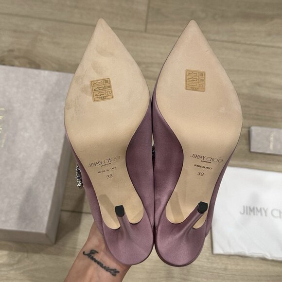 Jimmy Choo Bing 100 Lilac Satin EU 39 US 8.5 Light Purple Crystal Embellishment - Picture 8 of 15